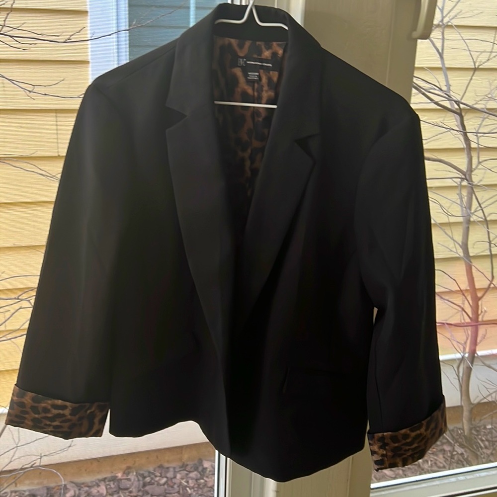 Black blazer with animal print details